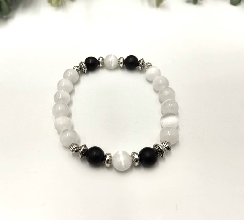 PROTECTION – Shungiitti ja seleniitti rannekoru, 8 mm helmet, 19 cm