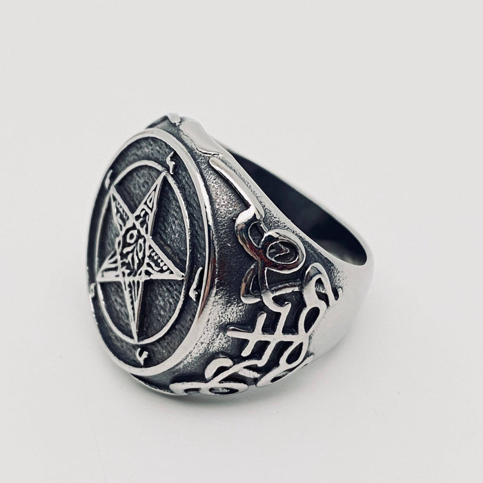 Teufel-Satan-Pentagramm-Ring aus Edelstahl (verschiedene Größen)