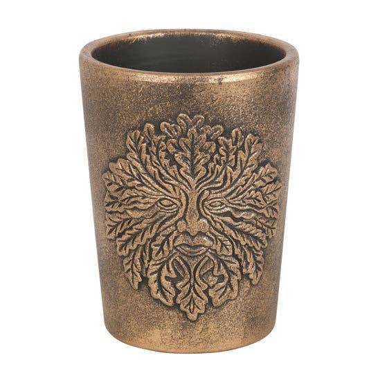 Green Man Bronze Terracotta Flower pot approx. 17cm high - Lisa Parker