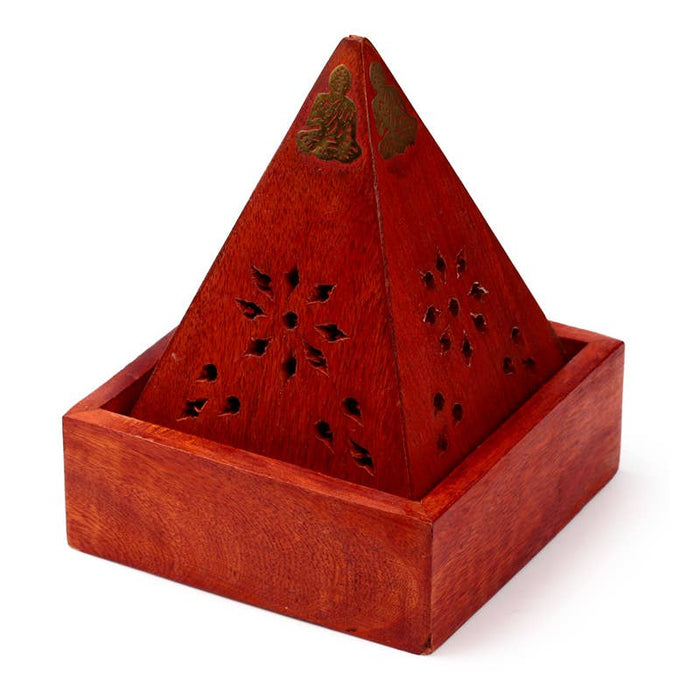 Mango Wood pyramidi-suitsukekartioastia Buddhalla
