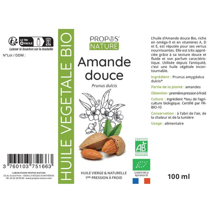 Mantelipuuöljy (Sweet Almond) 50ml - Laboratoire Propos'Nature