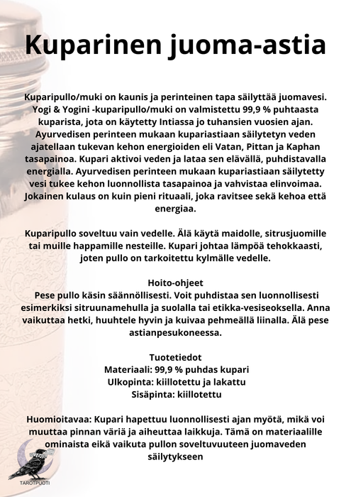 Kuparipullo nokalla (kupari) 750ml