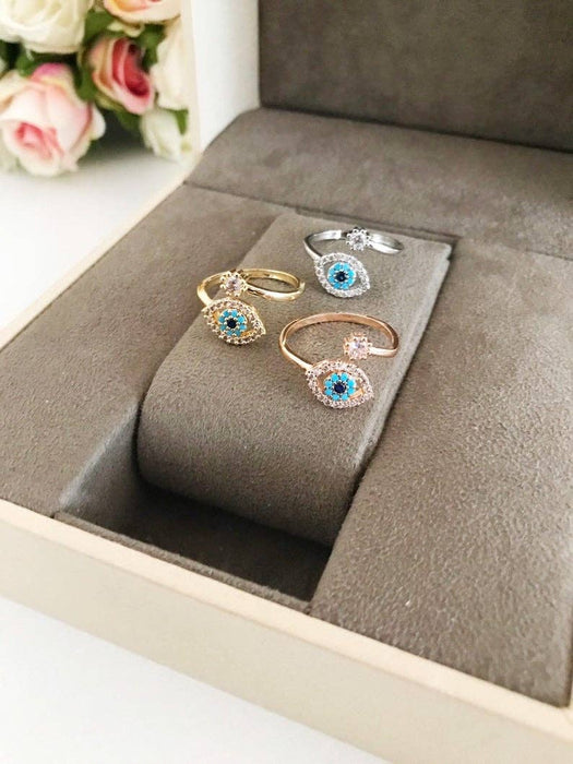 Säädettävä Evil Eye Sormus, kulta tai hopea