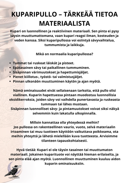 Kuparipullo nokalla (kupari) 750ml