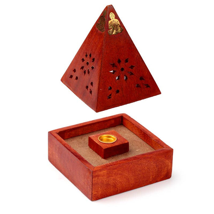 Mango Wood pyramidi-suitsukekartioastia Buddhalla