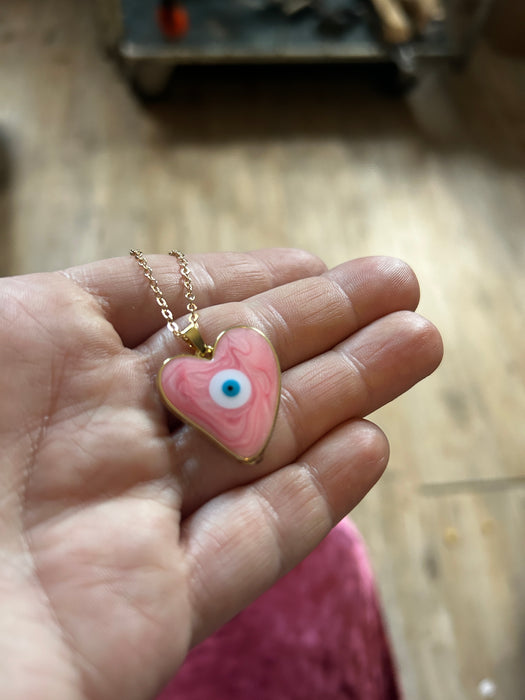 Evil Eye heart necklace