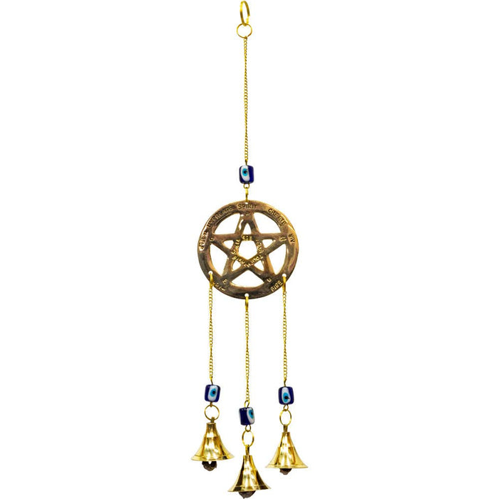 Messinkinen Tuulikello Evil Eye ja Pentagram - koristelulla
