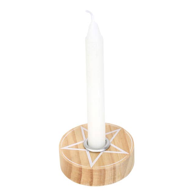 Wood-colored Pentagram spell candlestick