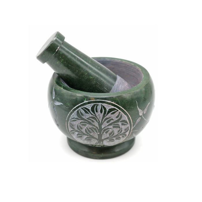 Soapstone Mortar - Green Tree of Life (7.6 cm x 8.9 cm)