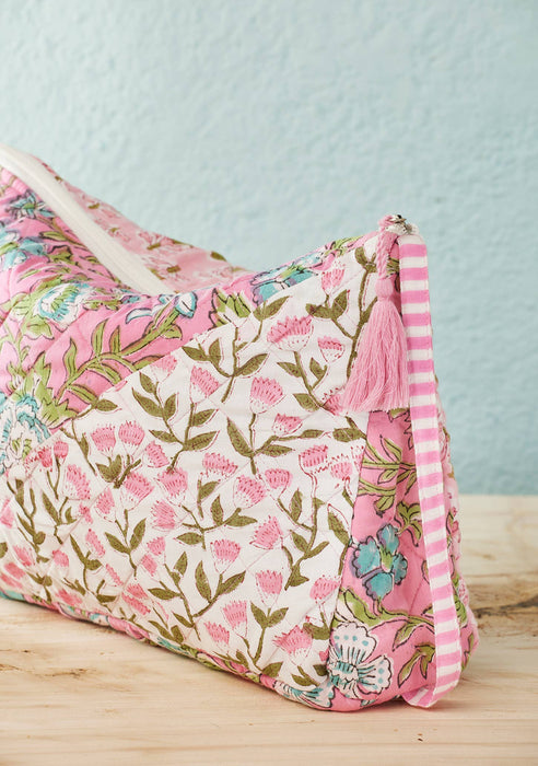 Suuri patchwork-kuvioitu toilettilaukku – puuvillaa
