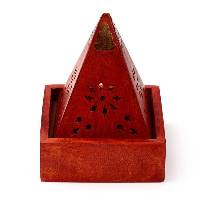 Mango Wood pyramidi-suitsukekartioastia Buddhalla