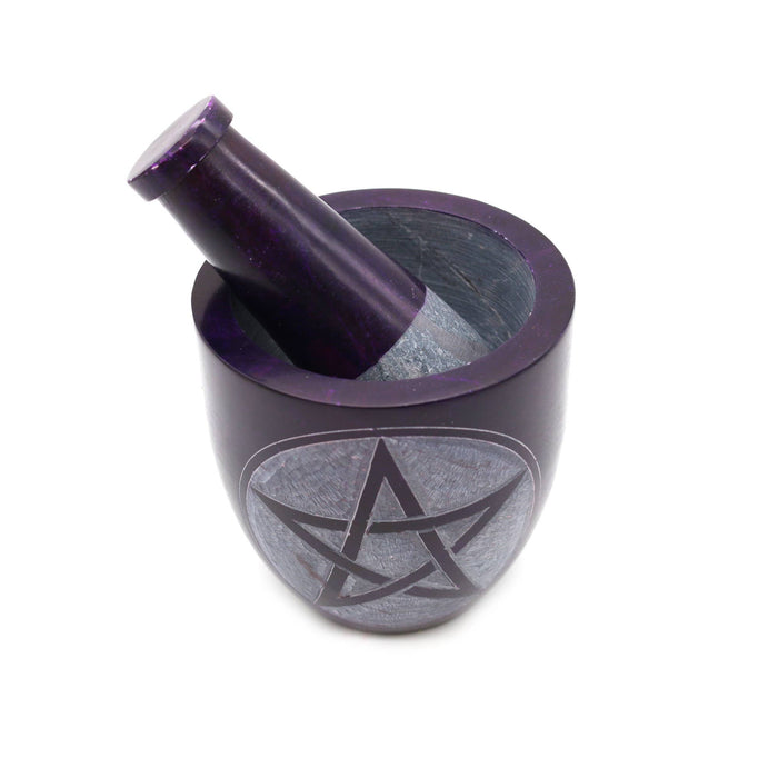 Soapstone mortar Pentagram violet and pestle