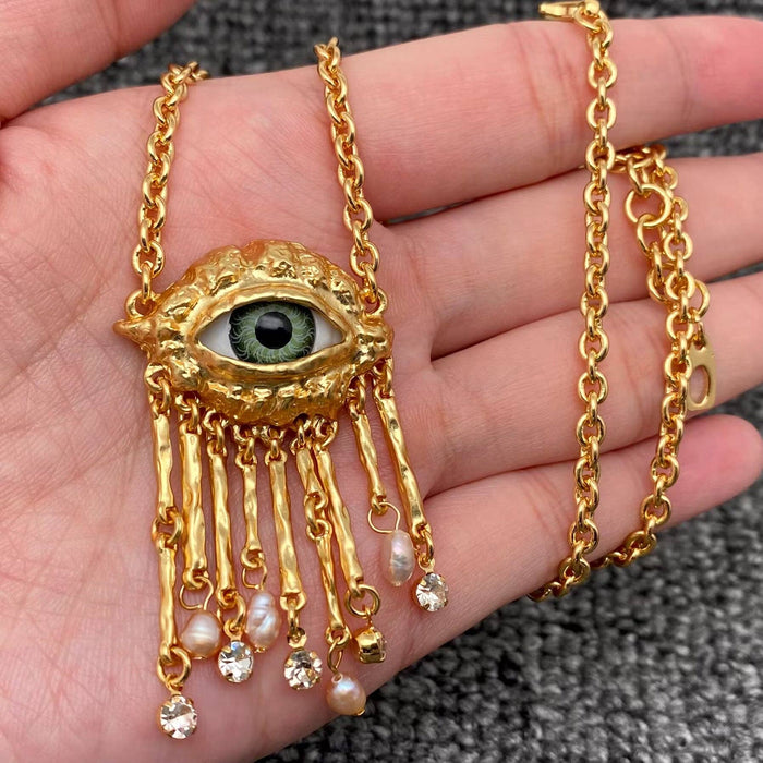 Vintage 18K Gold Plated Evil Eye Charm -kaulakoru