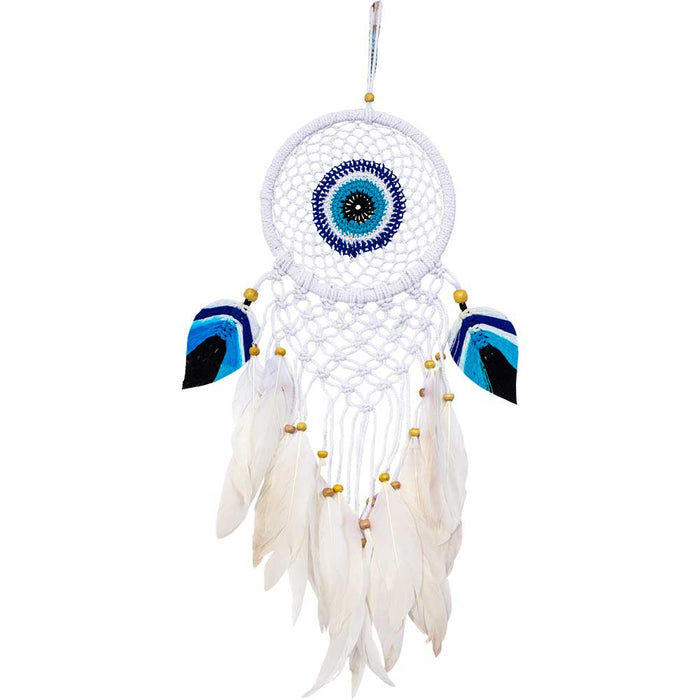 Traumfänger Evil Eye im Boho-Stil – Weißes Makramee und weiße Schmelzen