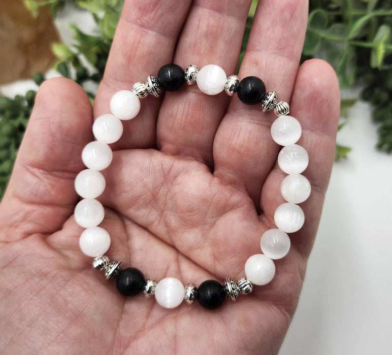 PROTECTION – Shungiitti ja seleniitti rannekoru, 8 mm helmet, 19 cm