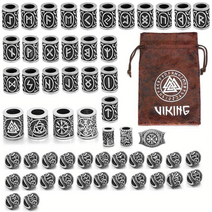 Hair and beard jewelry set with runes 55 pcs