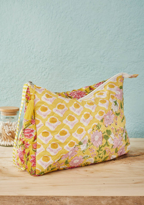 Suuri patchwork-kuvioitu toilettilaukku – puuvillaa