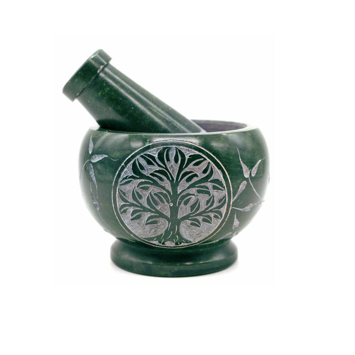 Soapstone Mortar - Green Tree of Life (7.6 cm x 8.9 cm)