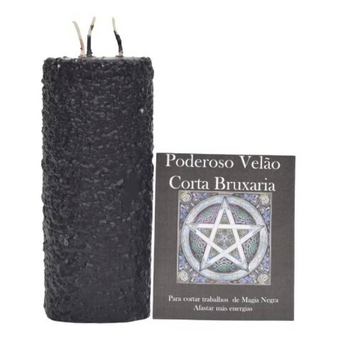 Poderoso Velao Corta Bruxaria candle against evil spirits, with three hearts