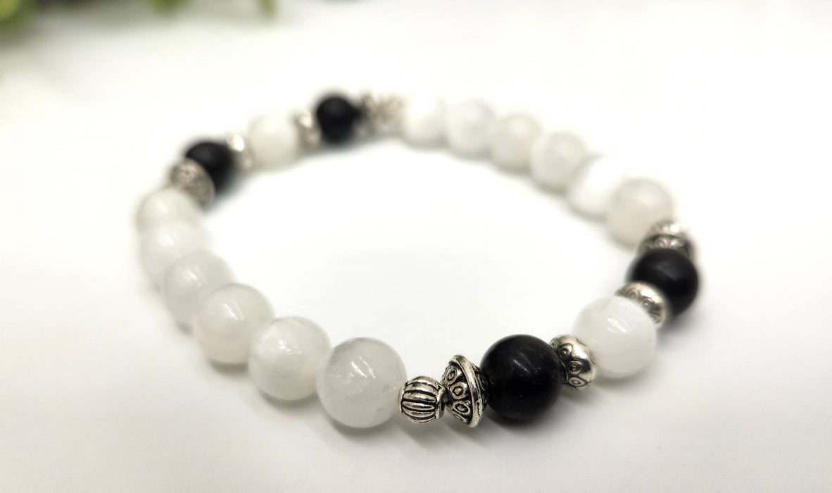 PROTECTION – Shungiitti ja seleniitti rannekoru, 8 mm helmet, 19 cm