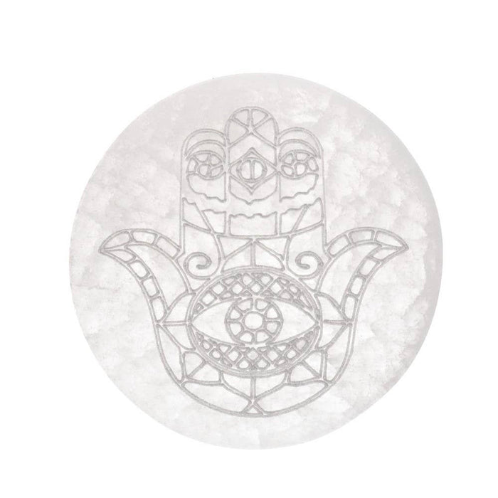 Selenite plate, Hand of Fatima pattern, approx. 10cm