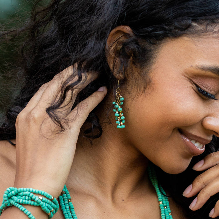 Sachi Chrome colors - Sea green Cluster earrings