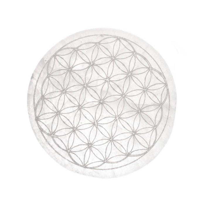 Selenite plate, Flower of Life pattern approx. 10cm