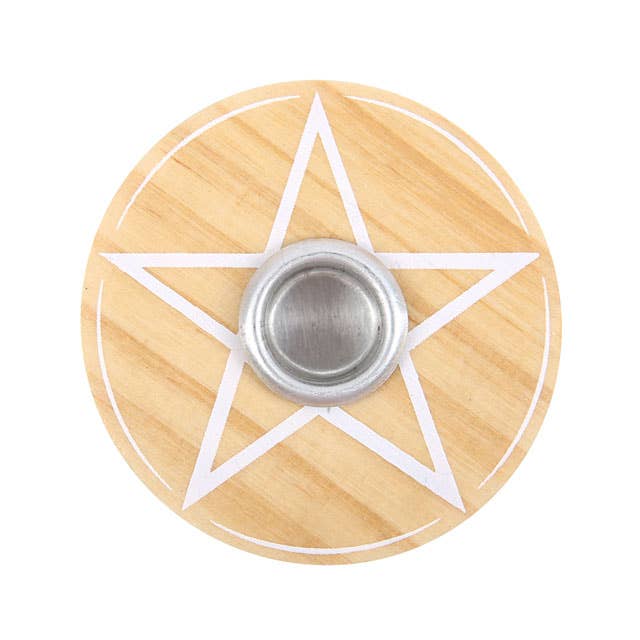 Wood-colored Pentagram spell candlestick