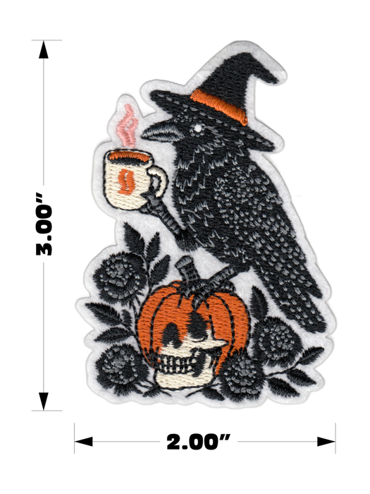 Crow Pumpkin Coffee Skull Witch – kangasmerkki