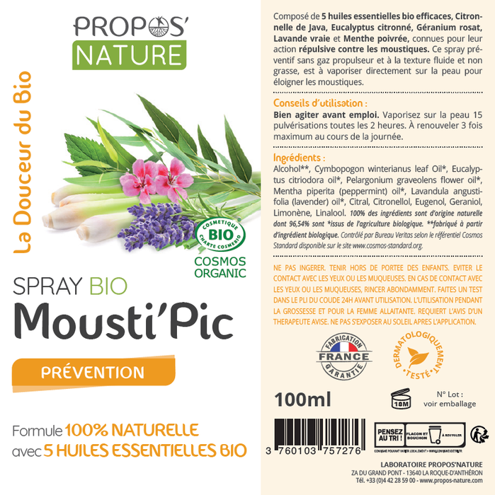 Mousti'pic organic preventive mosquito spray 100ml