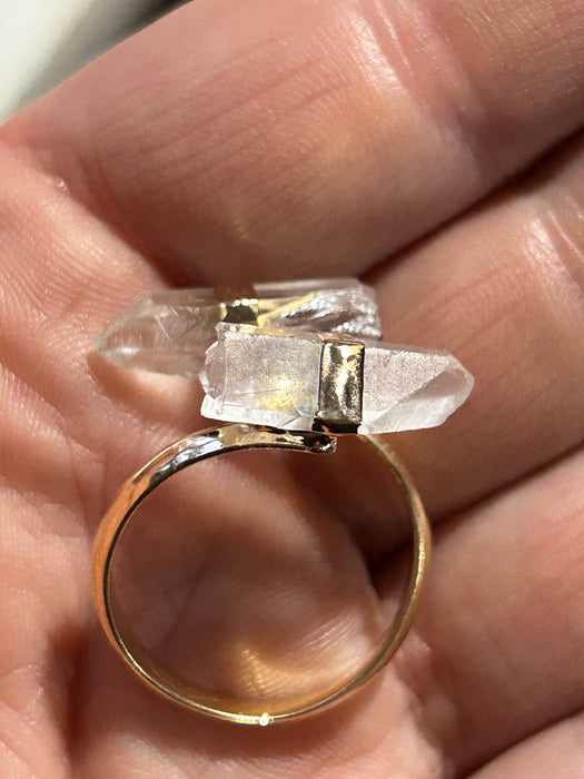 Raw rock crystal piece adjustable ring