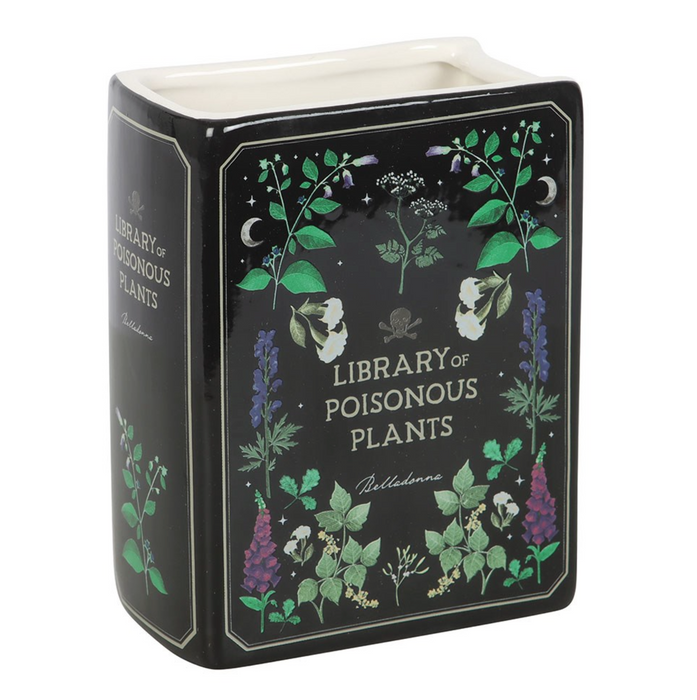 Library of Poisonous Plants -kirjan muotoinen keraaminen maljakko