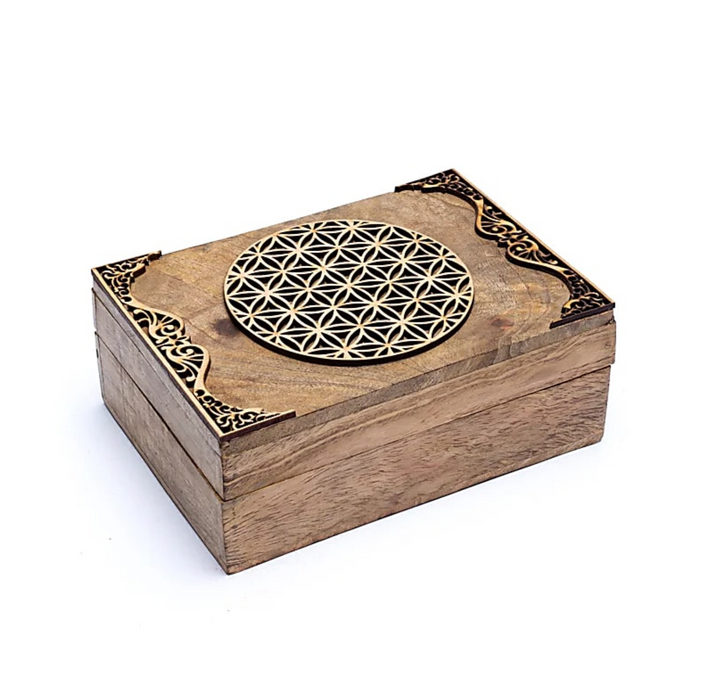 Tarot-laatikko – laserleikattu elämänkukka -symboli