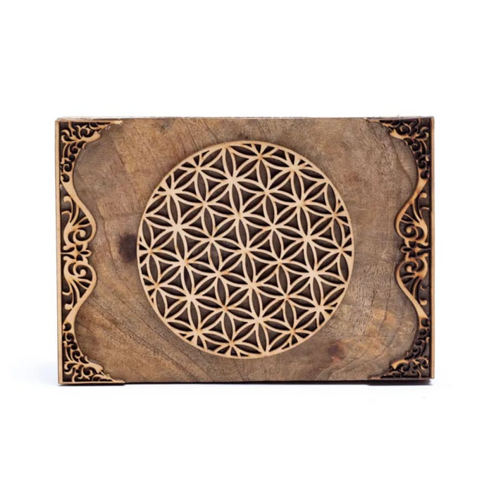 Tarot-laatikko – laserleikattu elämänkukka -symboli