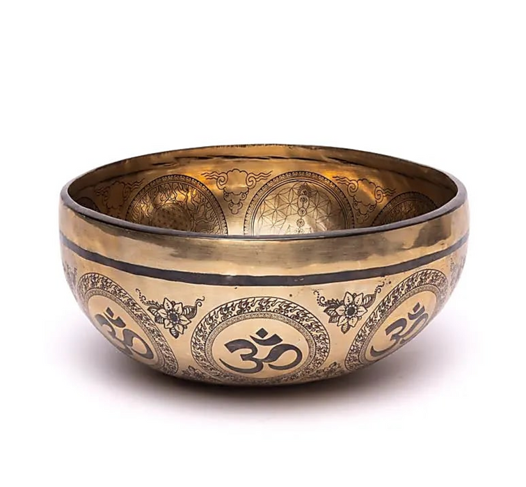 Laserkaiverrettu äänimalja ±1400-1600g – Chakra & Elämän kukka