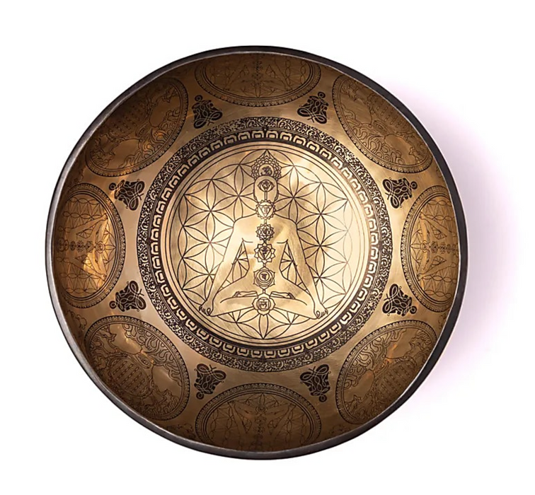 Laserkaiverrettu äänimalja ±1400-1600g – Chakra & Elämän kukka