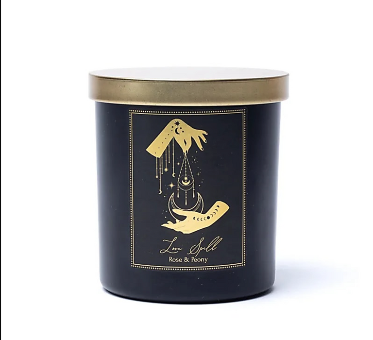 Love Spell-manifestointikynttilä lasipurkissa kannella