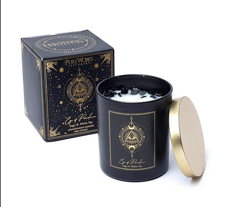 Eye of Providence-manifestointikynttilä lasipurkissa kannella