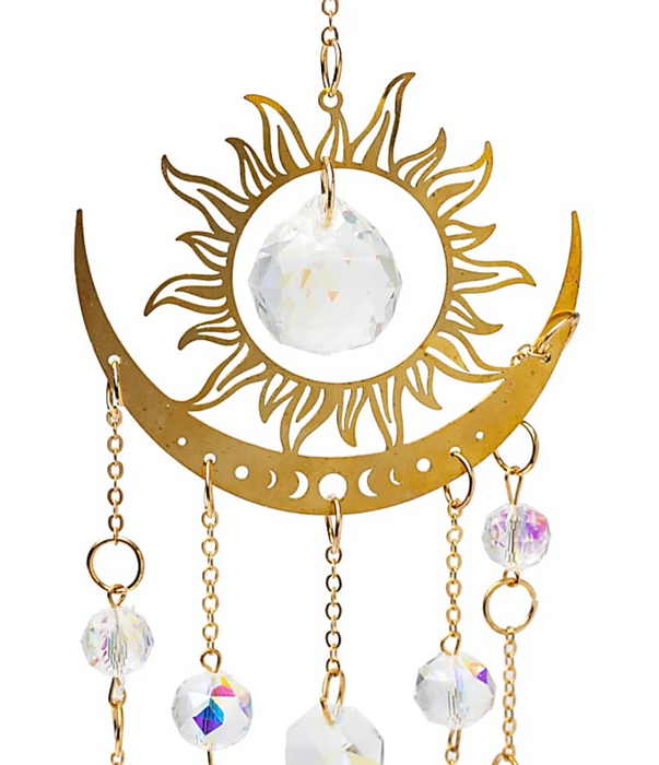 Aurinko & puolikuu -aurinkosieppari – kristallilasiriipuksella