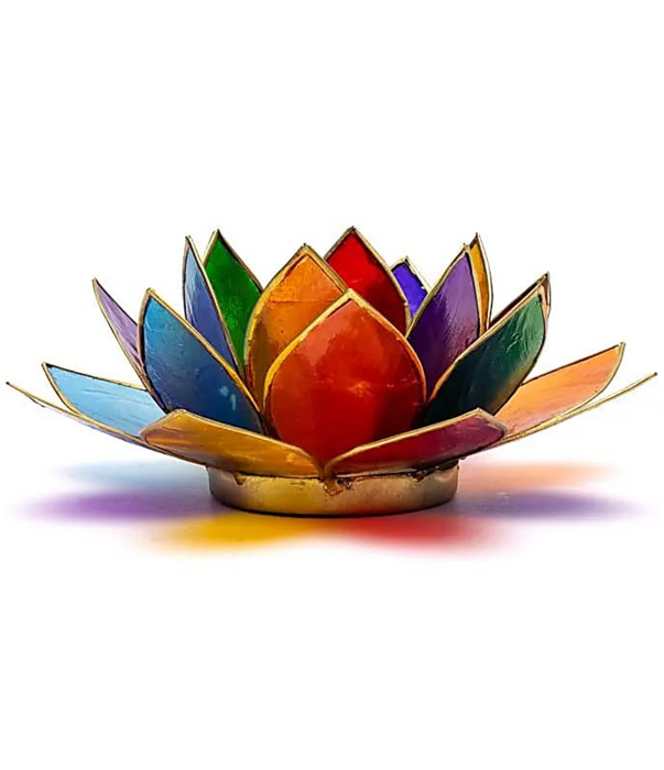 Lootus-kynttilälyhty – 7 chakraa, kultareunus