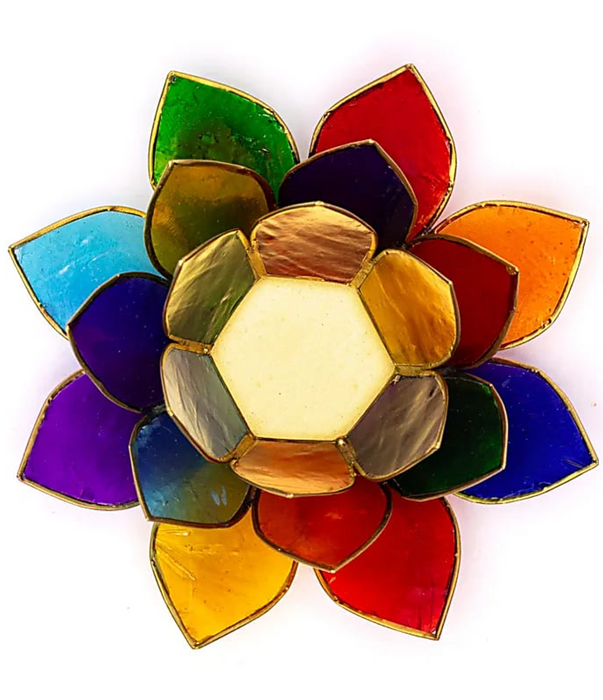 Lootus-kynttilälyhty – 7 chakraa, kultareunus