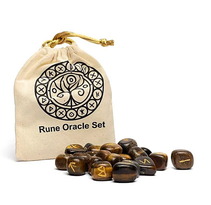 Tiikerinsilmä -riimusetti puuvillapussissa (25 kpl)