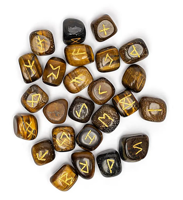 Tiikerinsilmä -riimusetti puuvillapussissa (25 kpl)