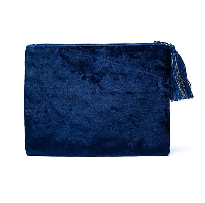 Kirjailtu samettipussi vetoketjulla n. 20x15cm