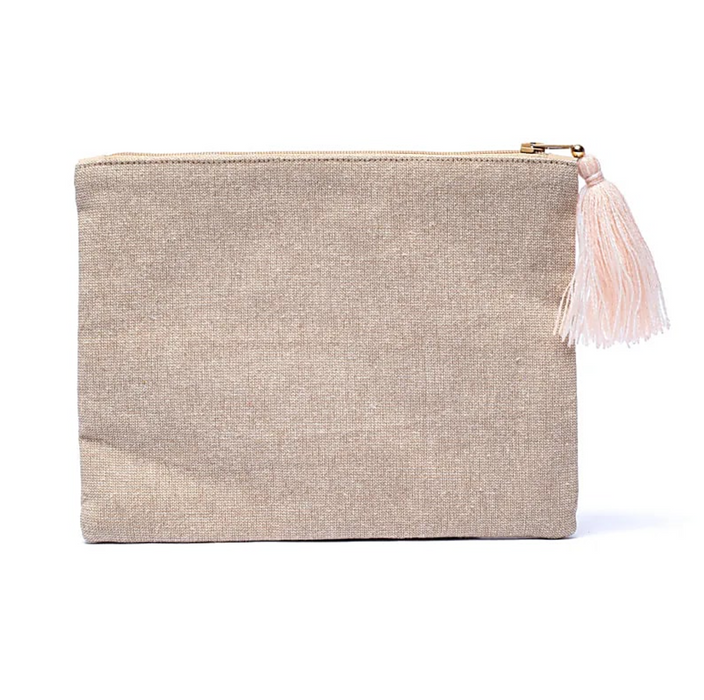 Kirjailtu samettipussi vetoketjulla n. 20x15cm