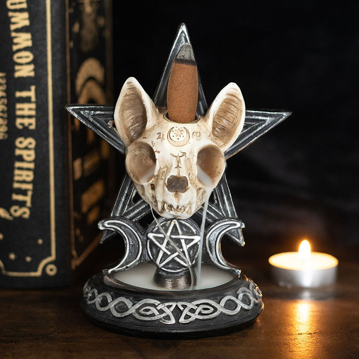 Triple Moon Cat Skull Backflow Incense Burner