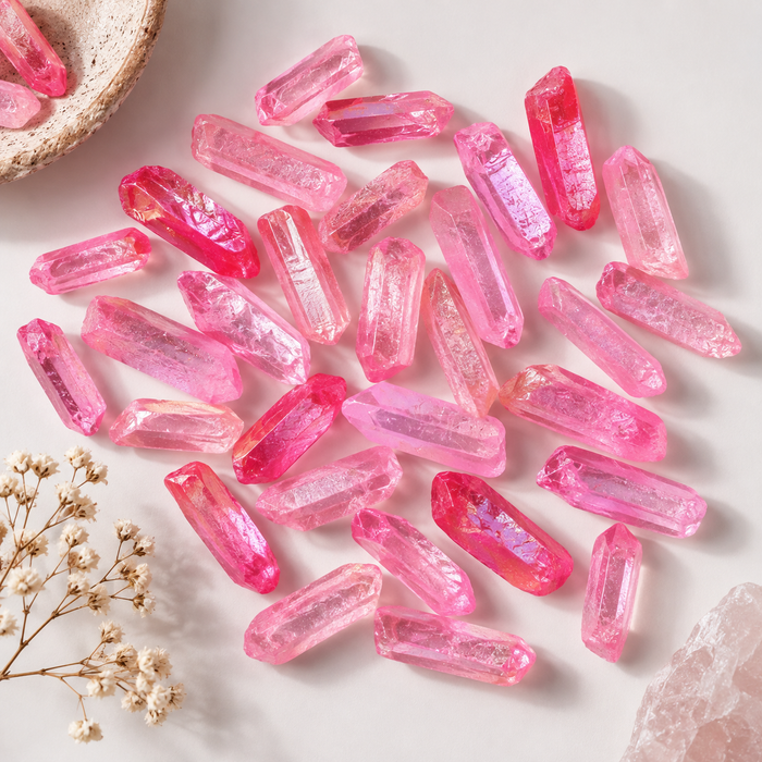 Pinkki aura kvartsikärki n. 2-4cm