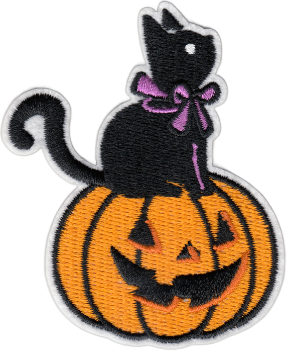 Black Cat on Pumpkin – kangasmerkki