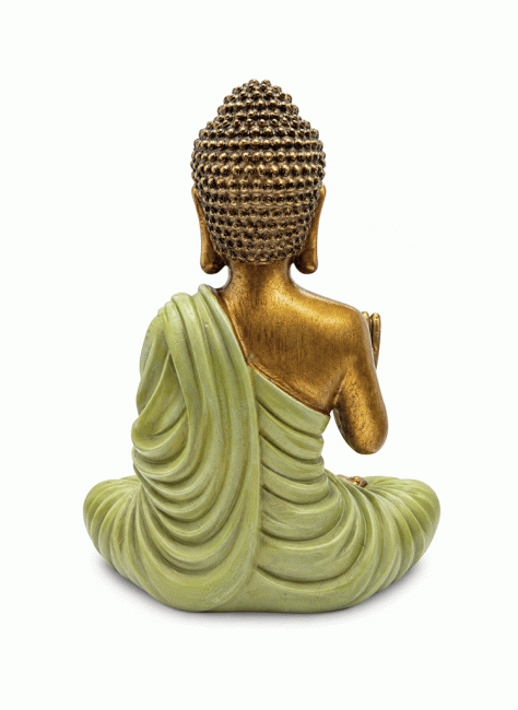 Abhaya Buddha patsas vihreä ja kulta 23 cm
