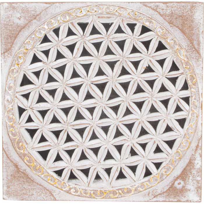 Flower of Life Kaiverrettu puulaatikko valkoinen
